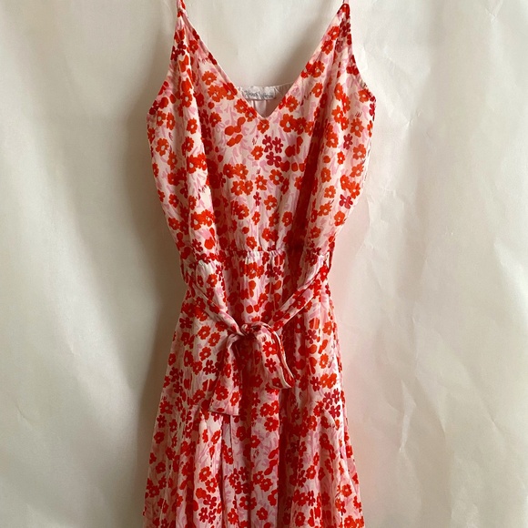 Red & Pink Floral Sundress With Tie - Picture 2 of 3